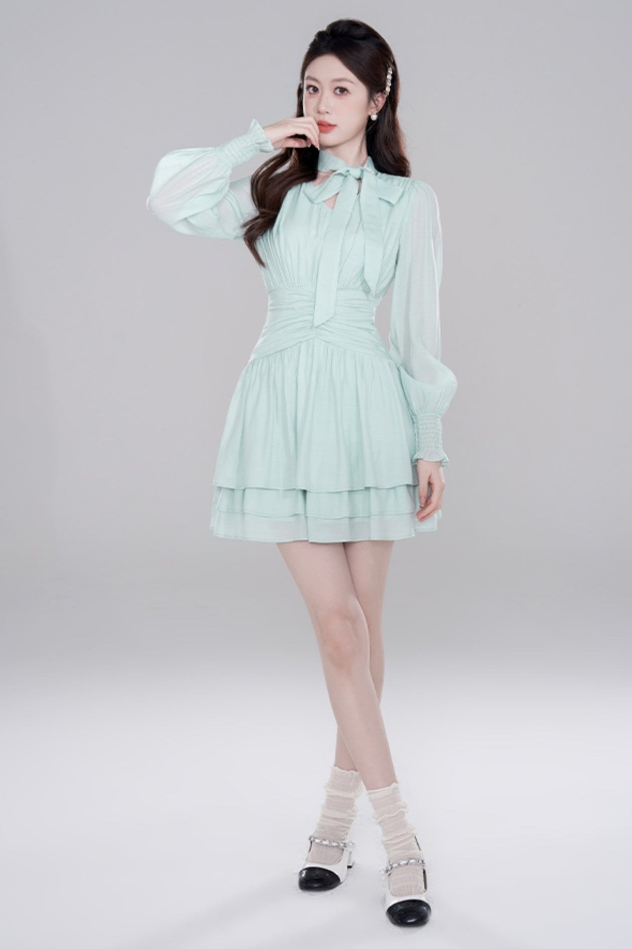 Lake Water Green Long Sleeve Chiffonless