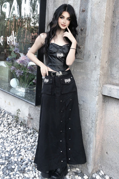 Punk style slit cargo skirt