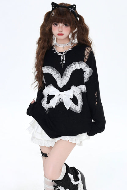 Off-Shoulder Check Bow Girls Sweatshirts