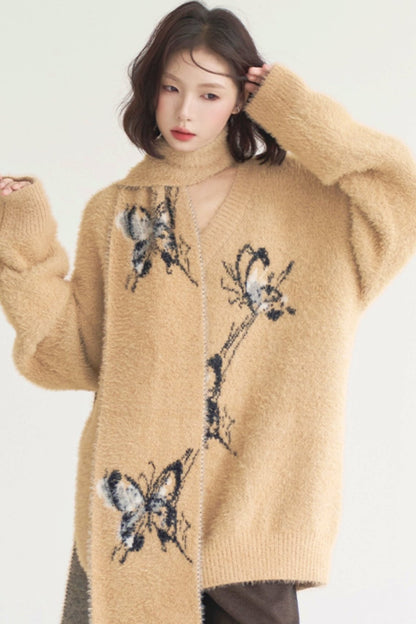 Loos -fit butterfly V -neck sweater