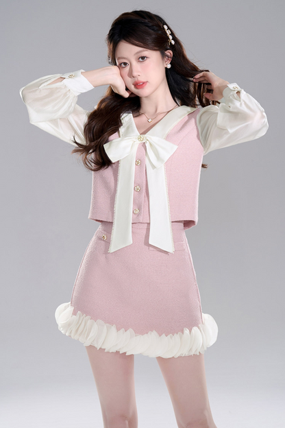 Pink two -piece jacket skirt set