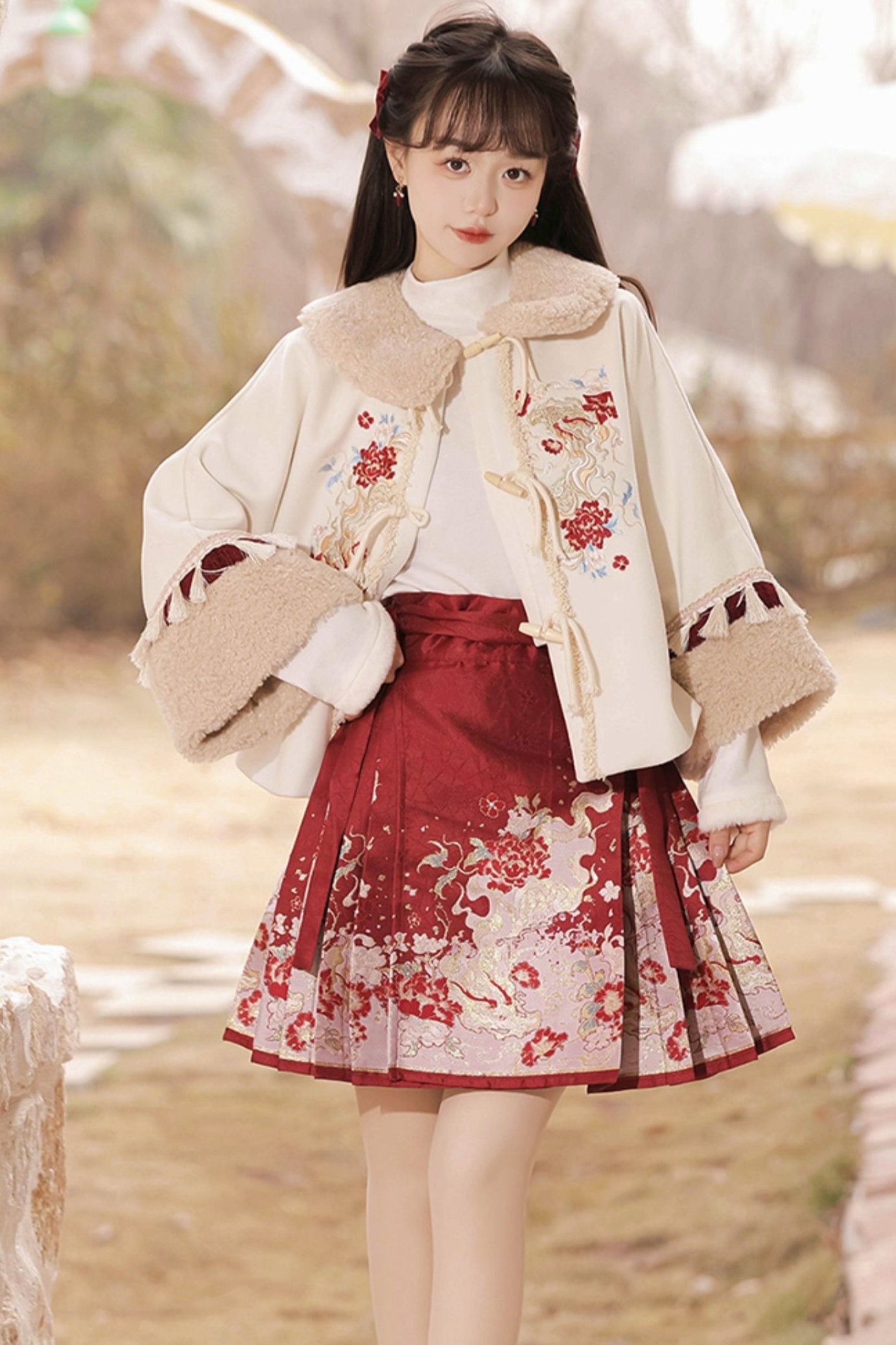 Retro flower coat + skirt + inner