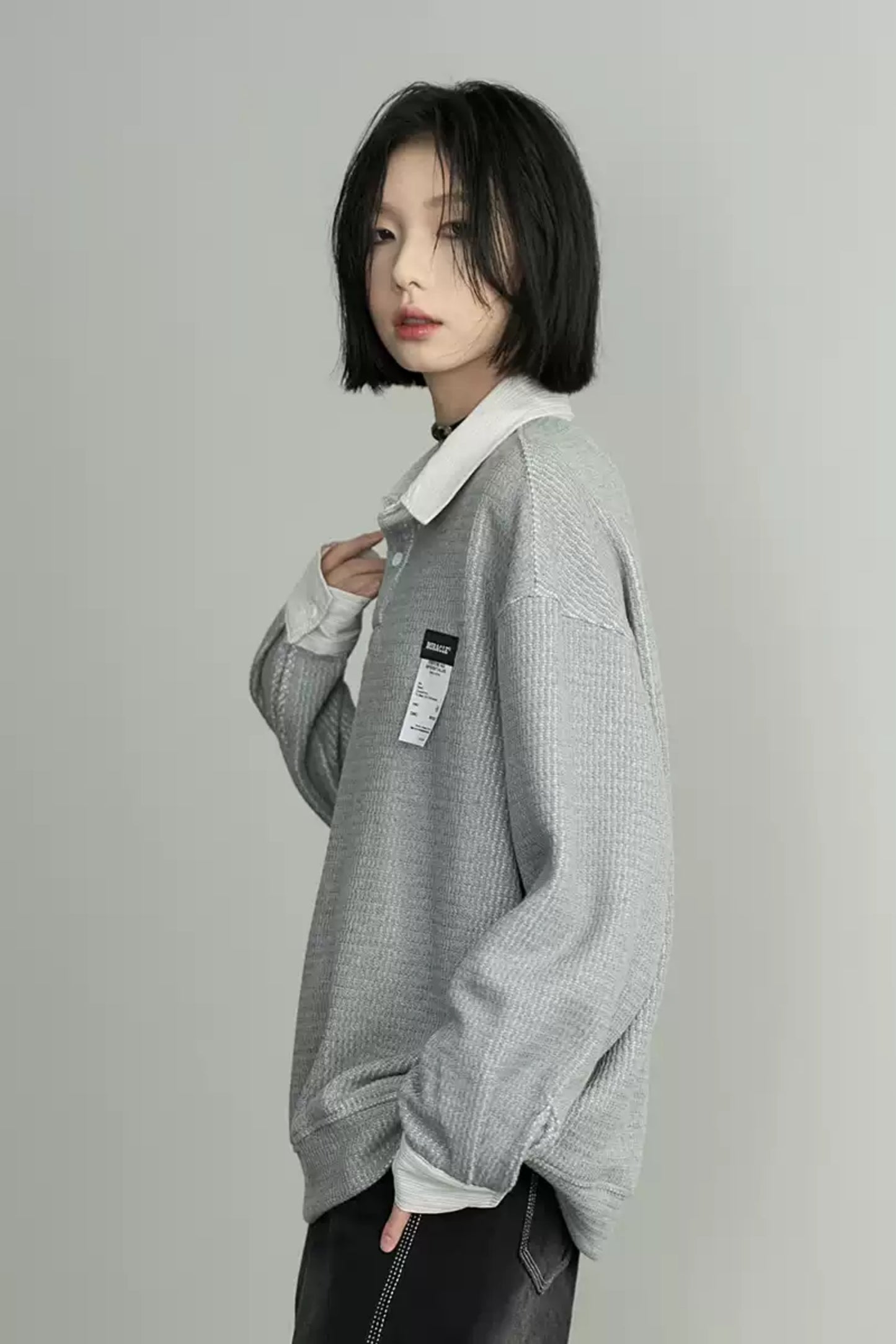 Loose Knit Shirt Collar Sweater