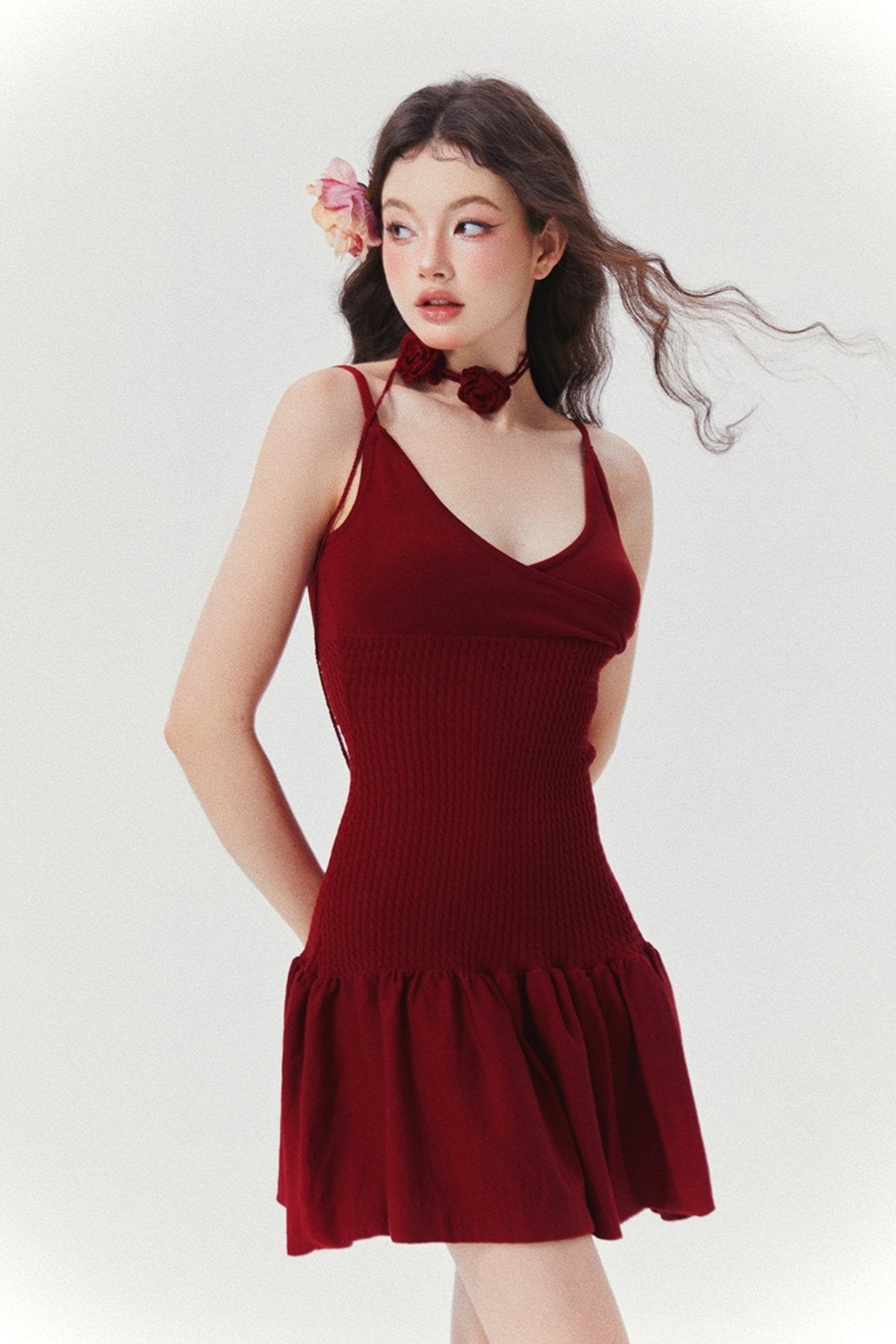 French Red V Nex Lip Dress