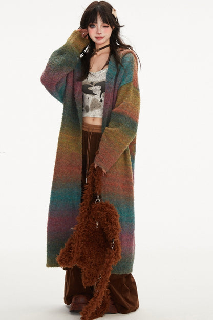 Long Rainbow Gradation Knit Cardigan