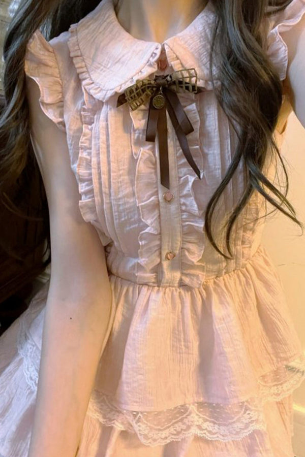 フライングスリーブピンクレースプリンセスドレス