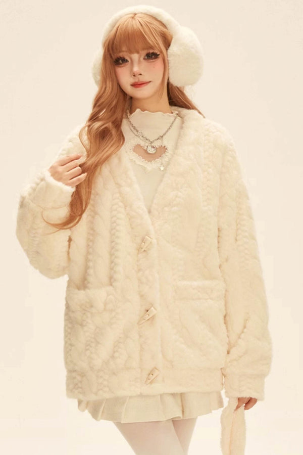 フラッフィーVネックツイストカーディガン