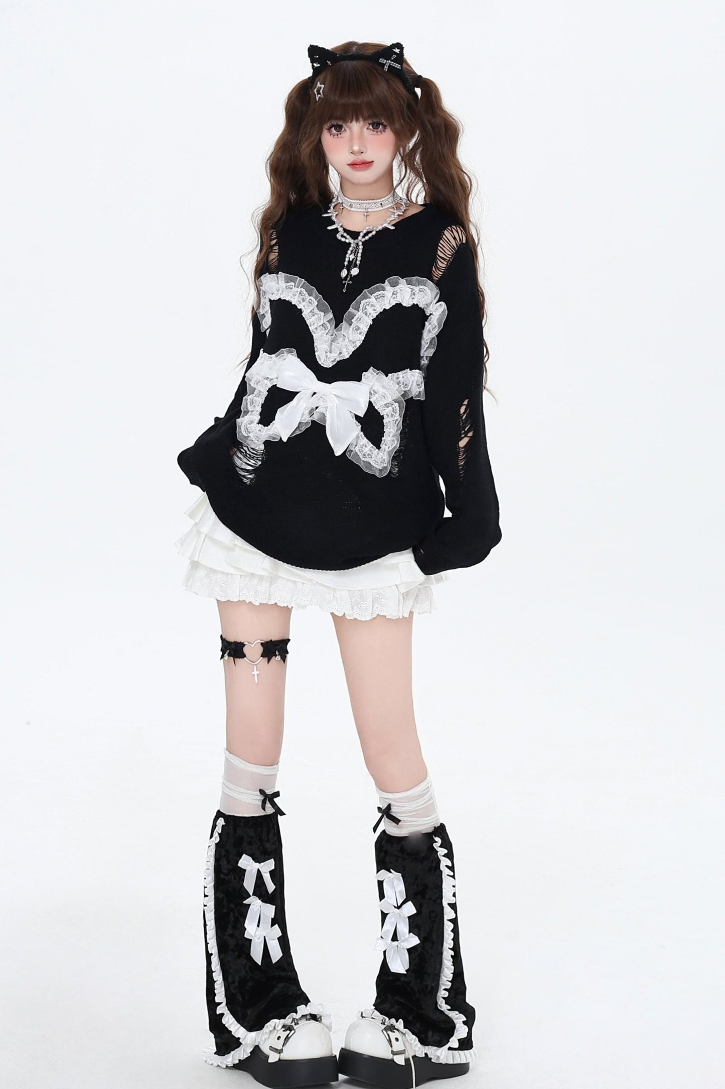 Off-Shoulder Check Bow Girls Sweatshirts