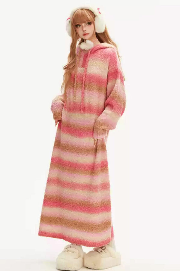 レイジールーズストライプロングニットドレス