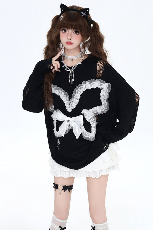 Off-Shoulder Check Bow Girls Sweatshirts