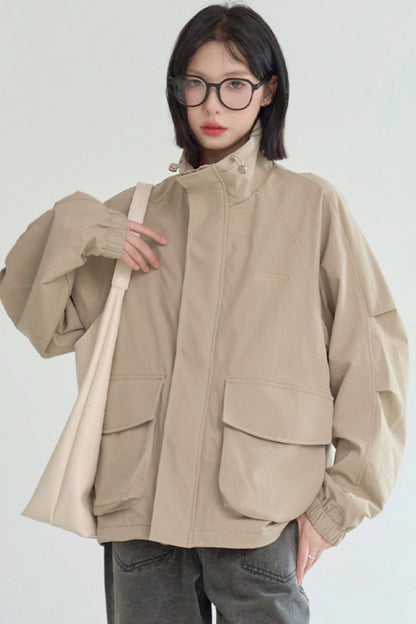 Stand color loose cargo jacket