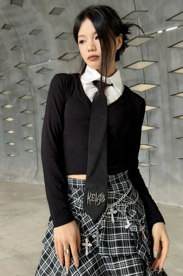 Black Two-Piece Polo Neck Top