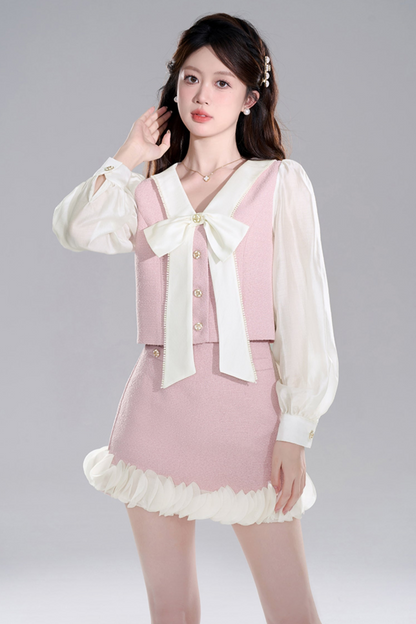 Pink two -piece jacket skirt set