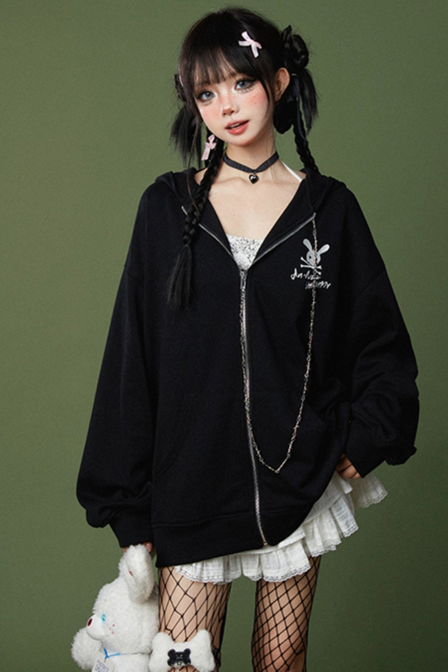 Rabbit Ears Loose Hooded Cardigan Jacket