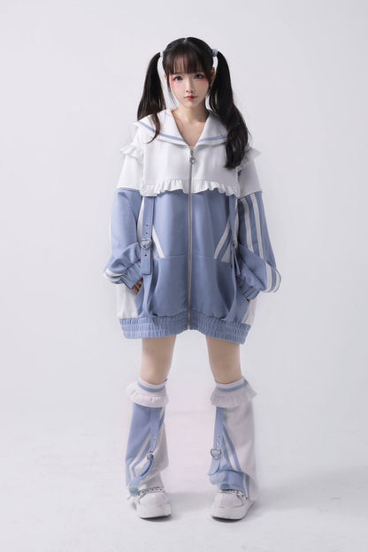 [Angel Neighborhood 👼]Aqua System Sailor Collar Sweat Set