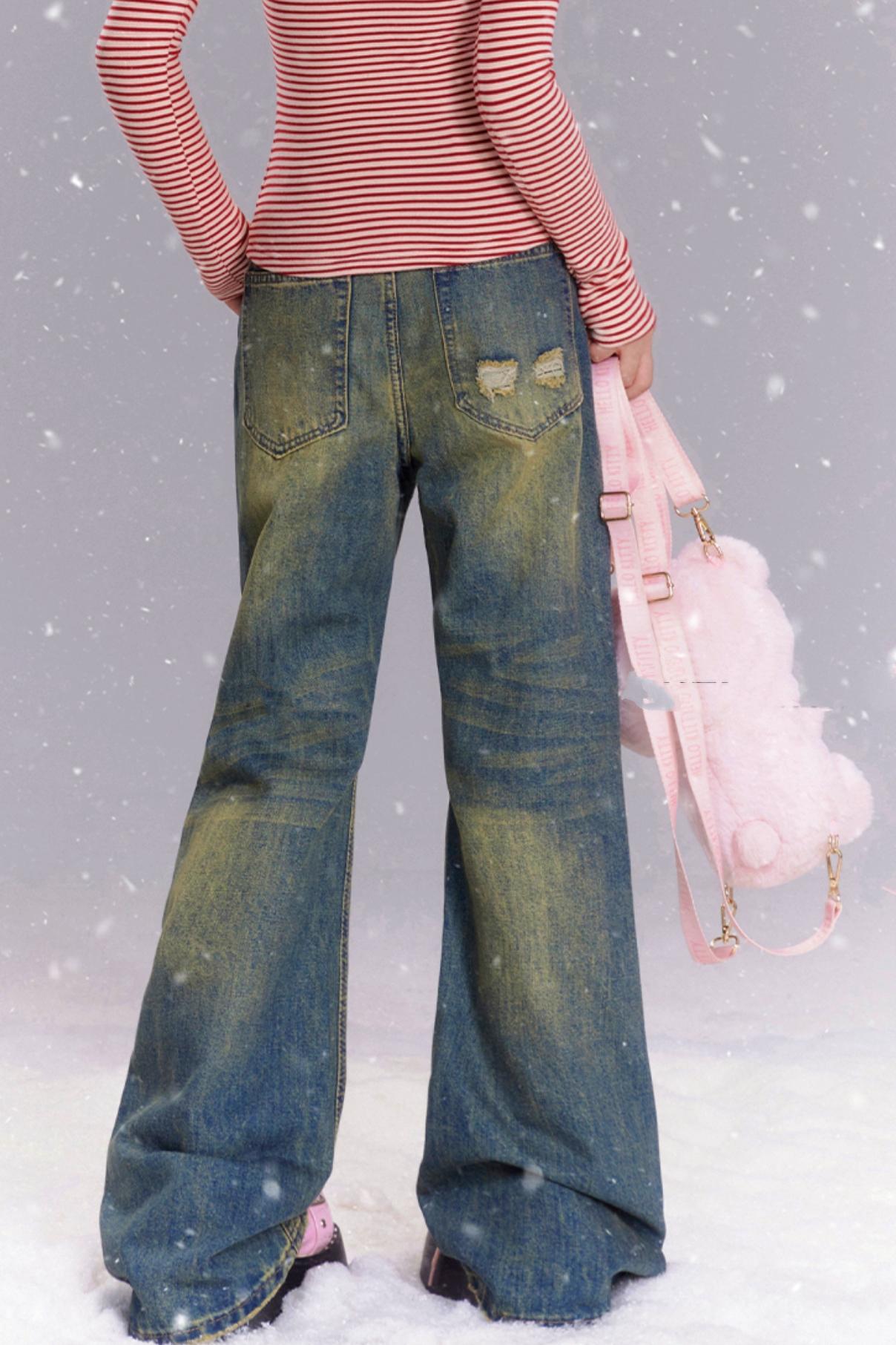 Loose Fit Doll Detail Jeans