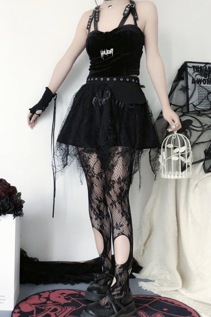 Dark Vintage Ripped Mesh Leggings