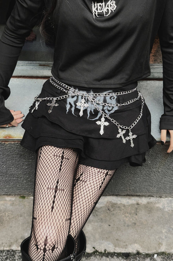 Dark Solid Color Ruffle Skirt