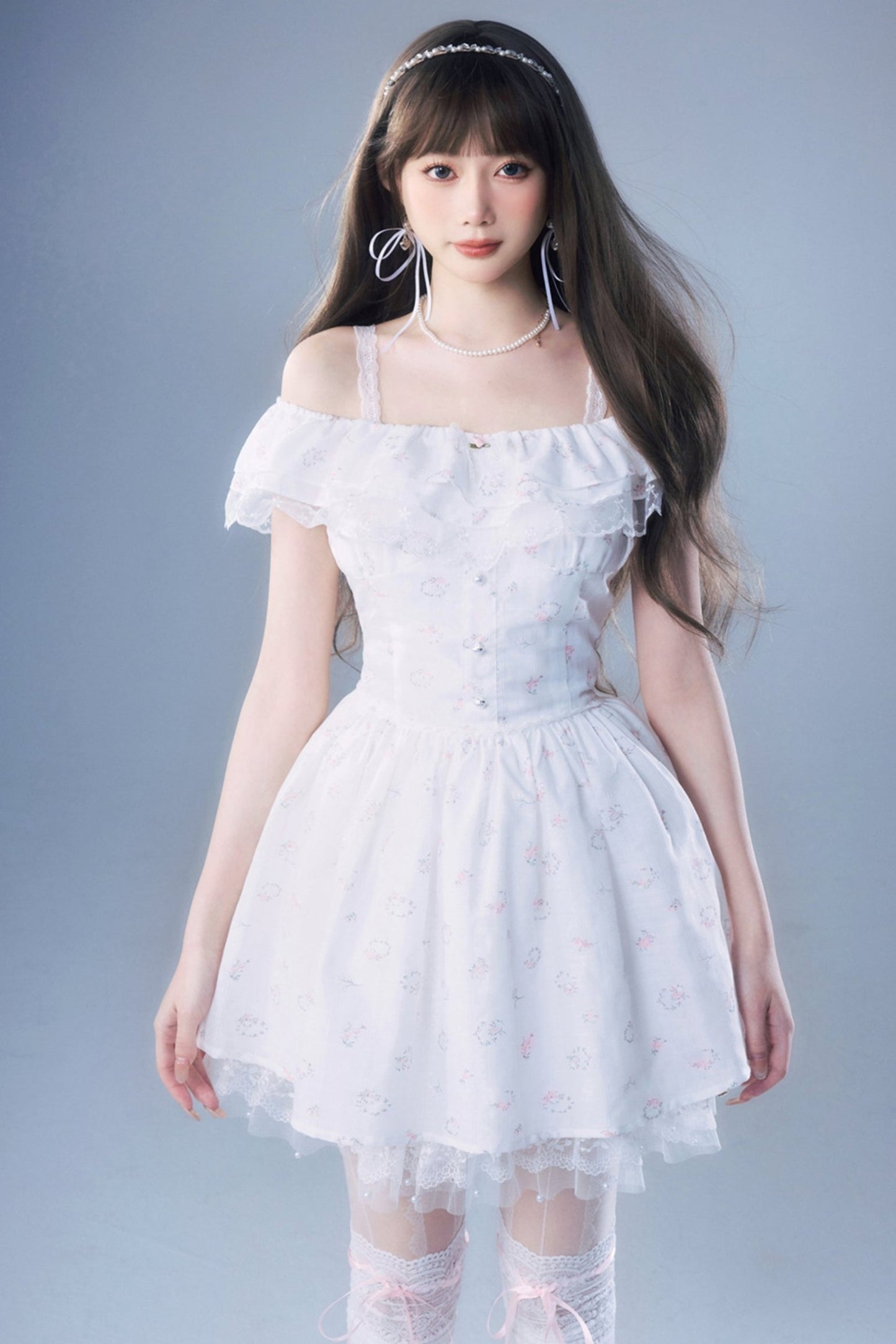 Pastoral Floral Lace White Dress