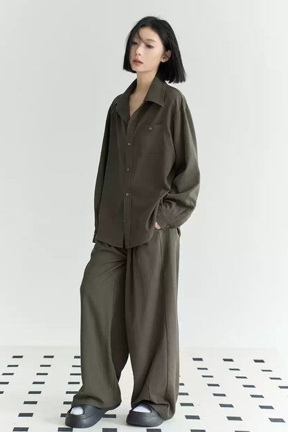 Cotton Linen Long Sleeve Shirt Trousers Set-Up