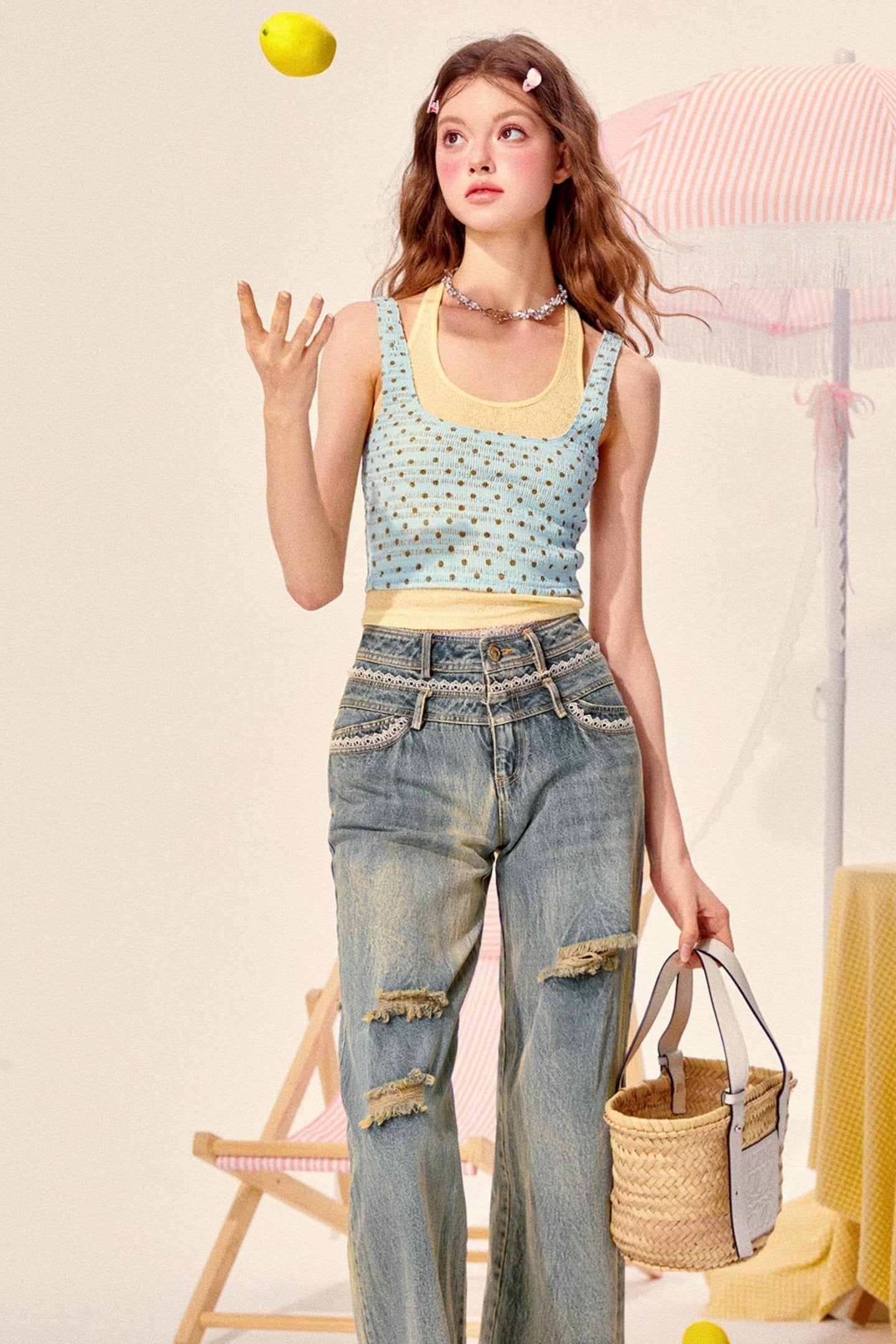 Chic Polkadot Suspender Top