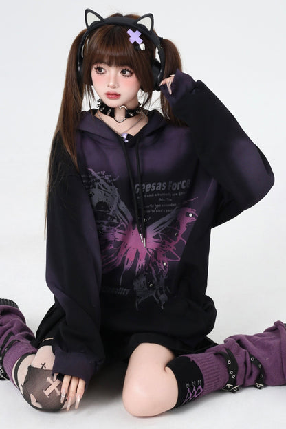 Gradient Butterfly Hooded Top