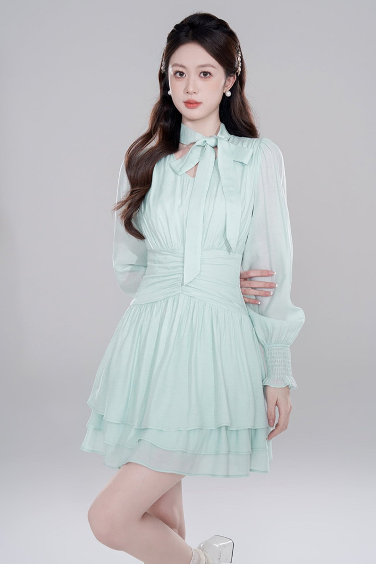 Lake Water Green Long Sleeve Chiffonless