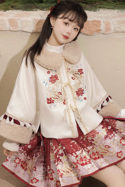 Retro flower coat + skirt + inner