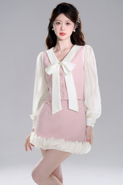 Pink two -piece jacket skirt set