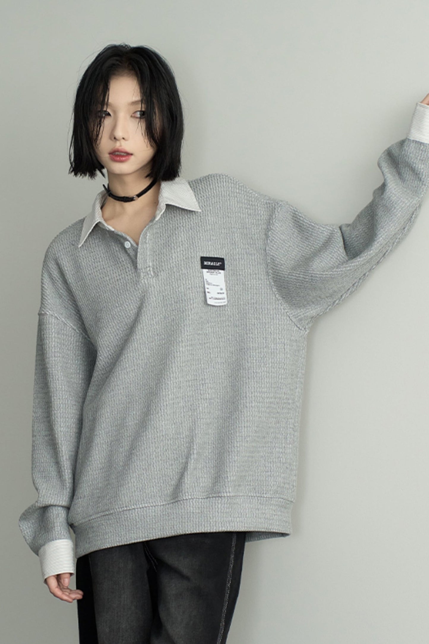 Loose Knit Shirt Collar Sweater