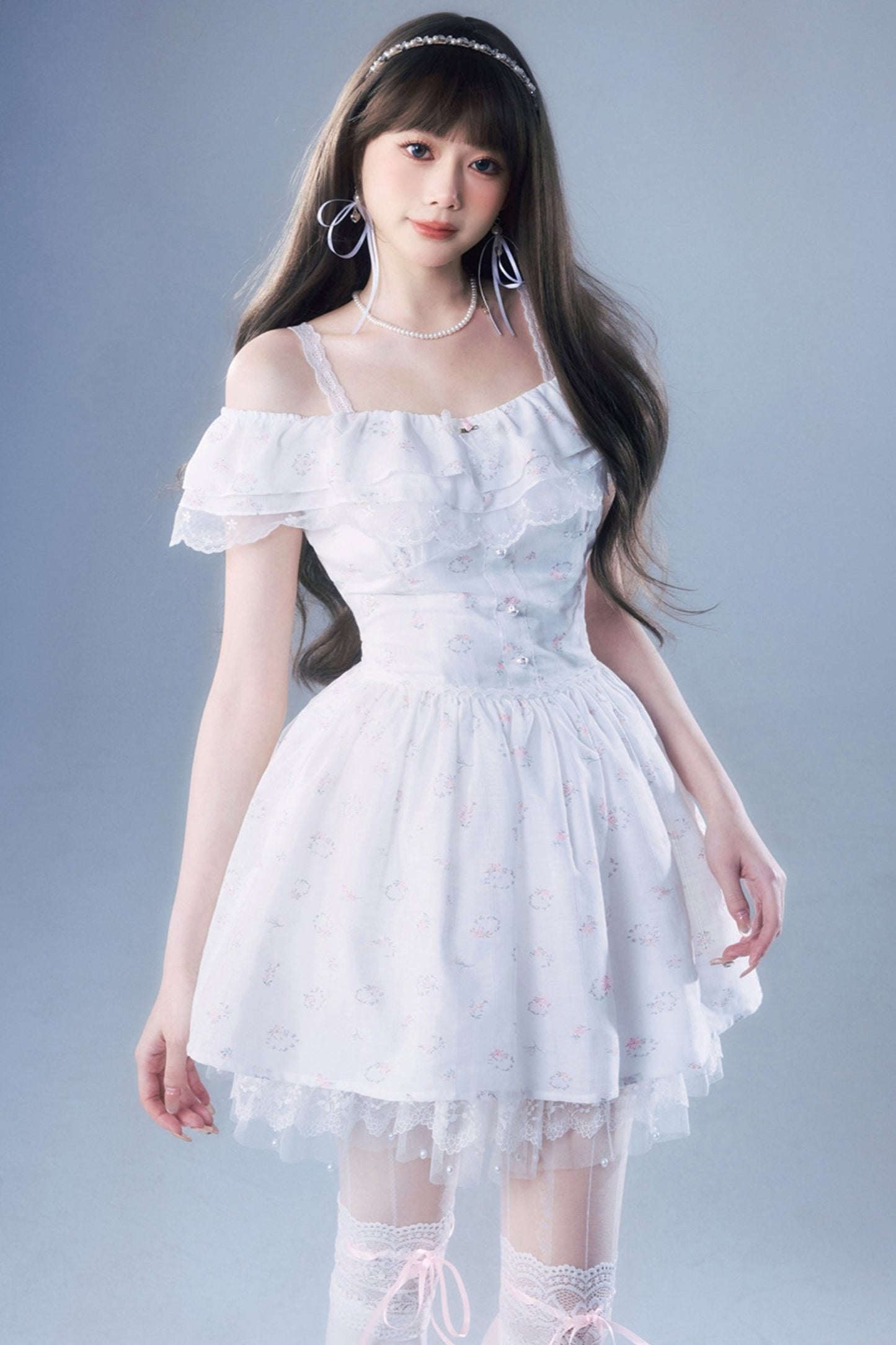 Pastoral Floral Lace White Dress