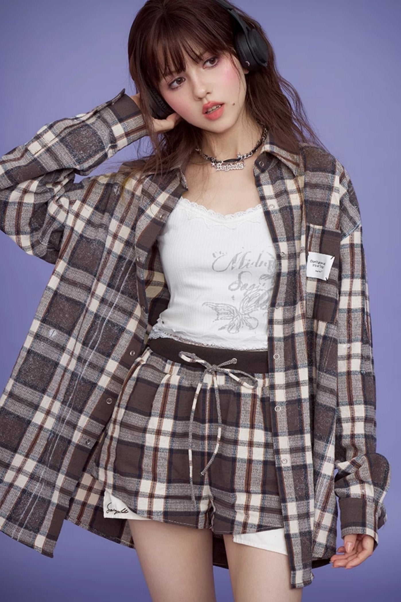 Brown Check Long Sleeve Casual Set