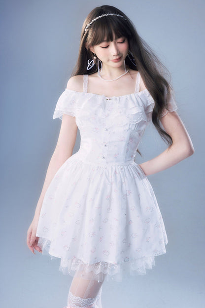 Pastoral Floral Lace White Dress