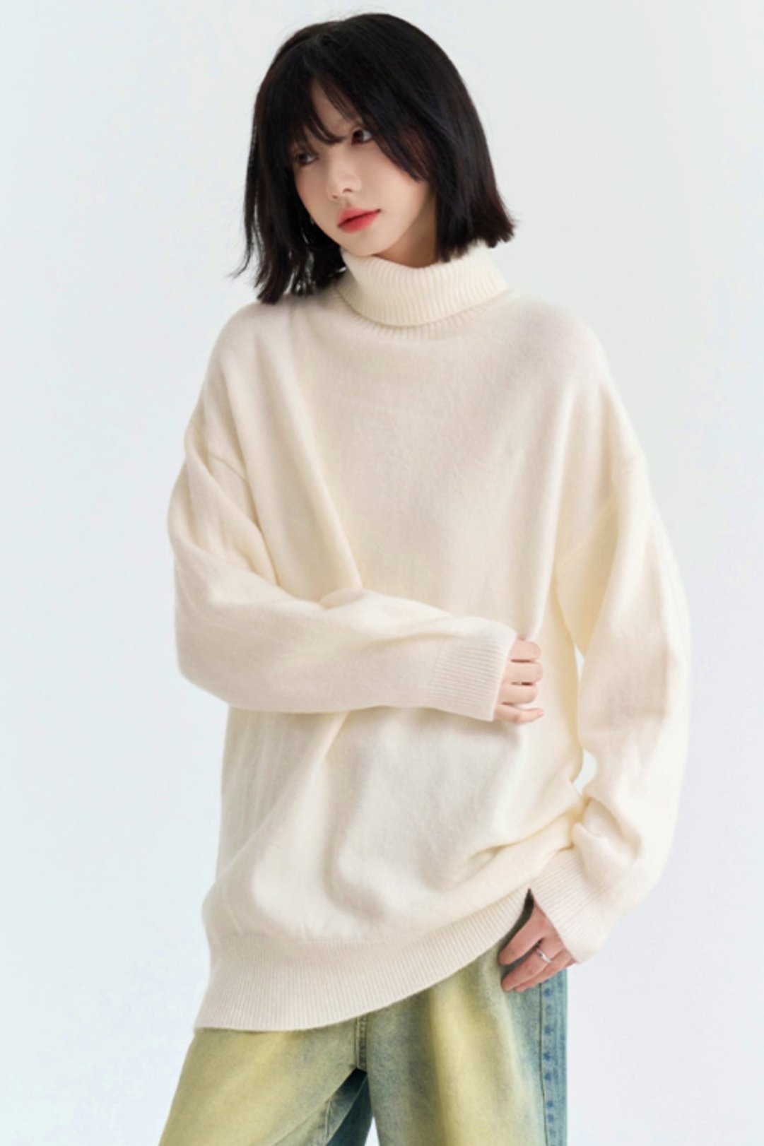 High neck loose knit sweater