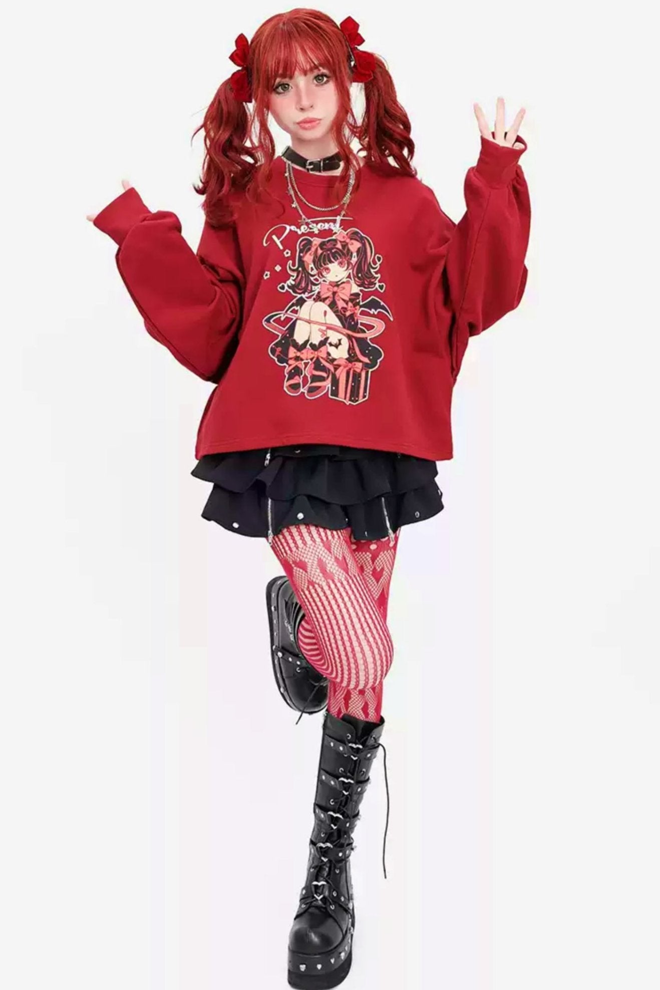 [Reservation product] Little Devil Rubber Bow Thai Y2K Sweat