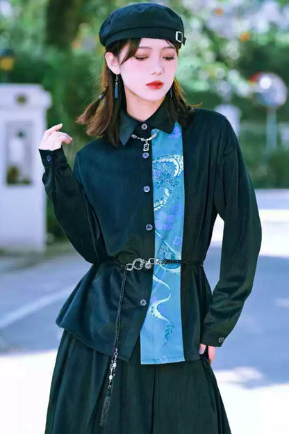 Chaina Stitch Retro Print Long Sleeve Tops