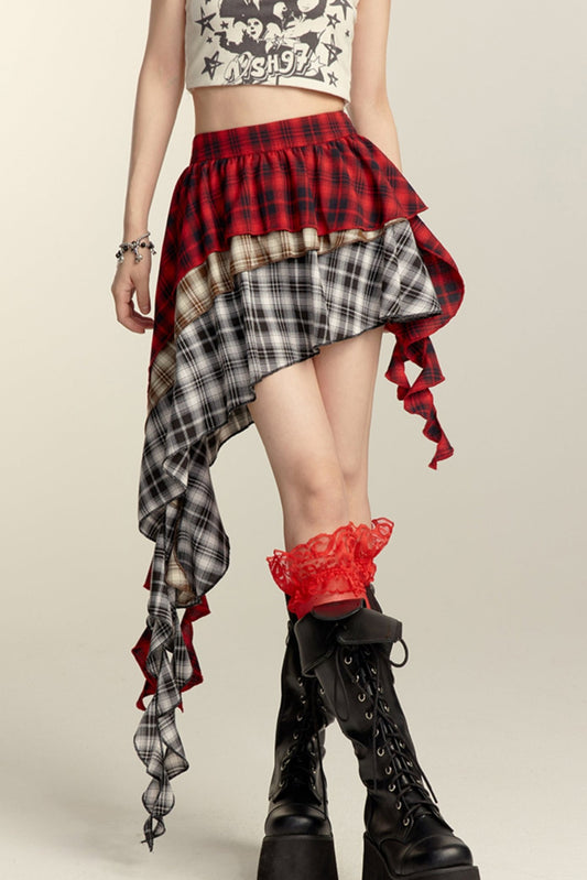 Slim Spliced ​​Check Short Skirt