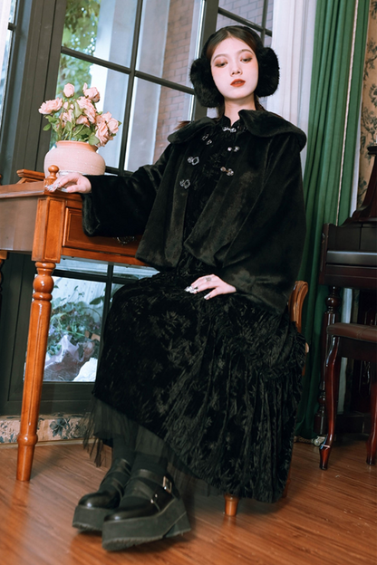 Black Velvet Chou Sam Collar Long Dress