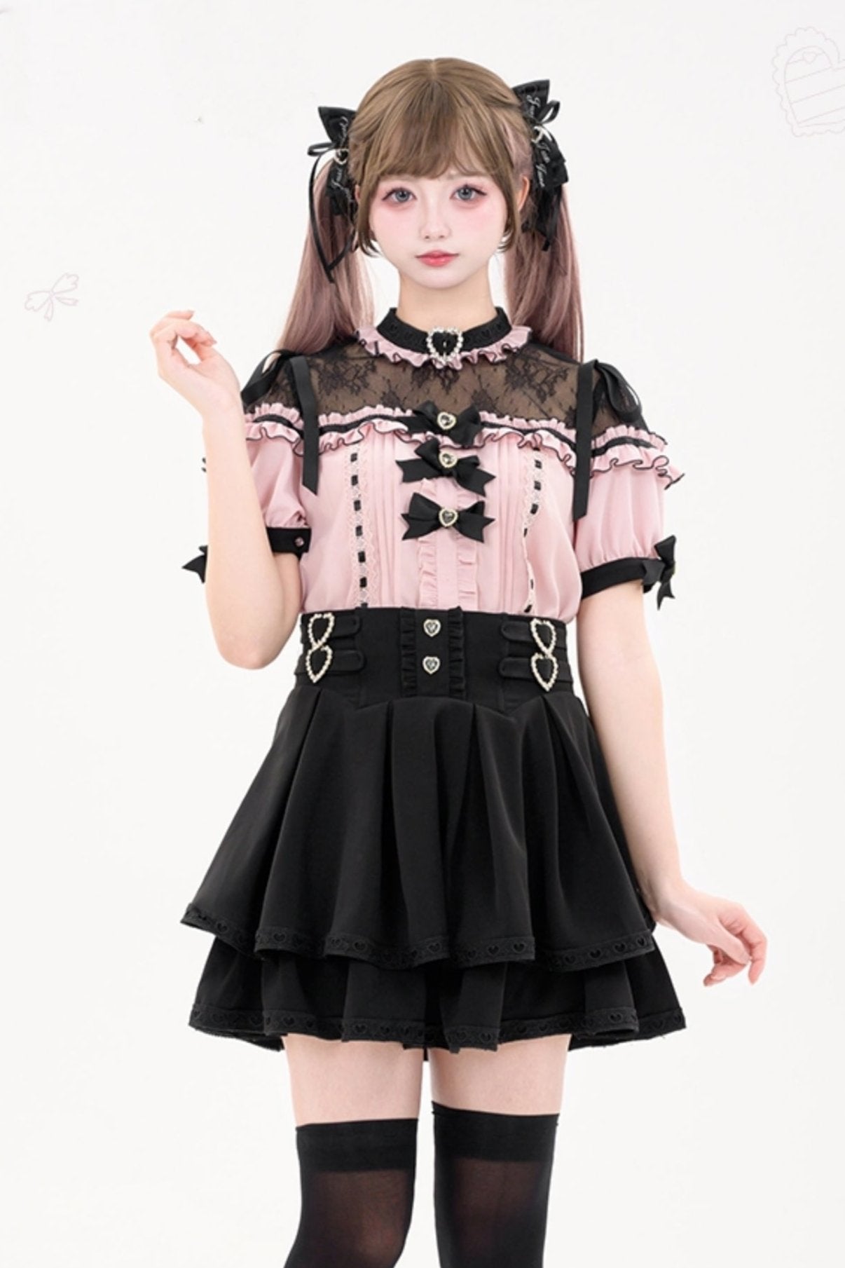 Cute Cherry Heart Beat Short Sleeve Set