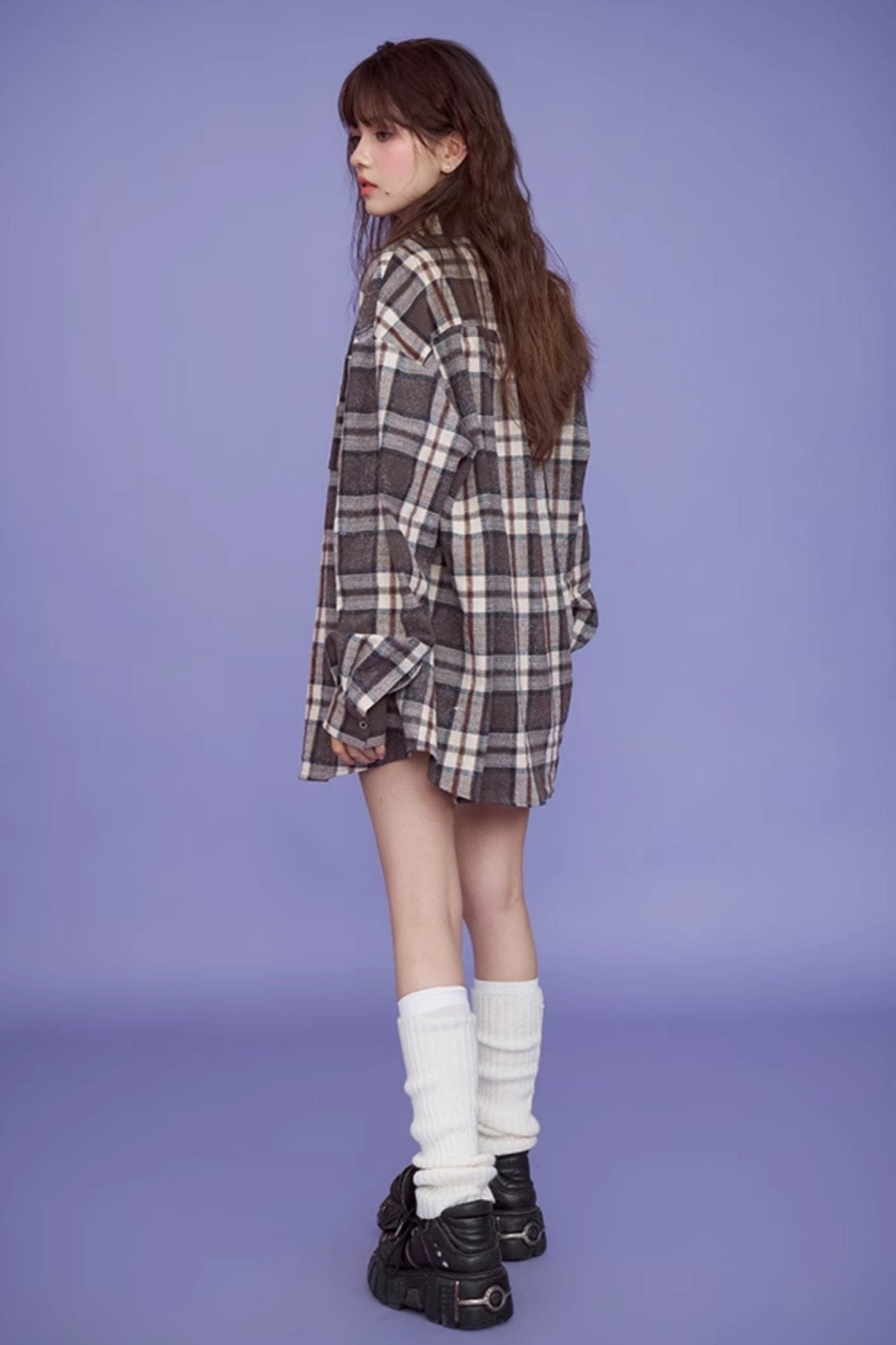 Brown Check Long Sleeve Casual Set