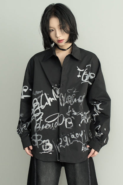 Unisex Graffiti Print Long Sleeve Shirt