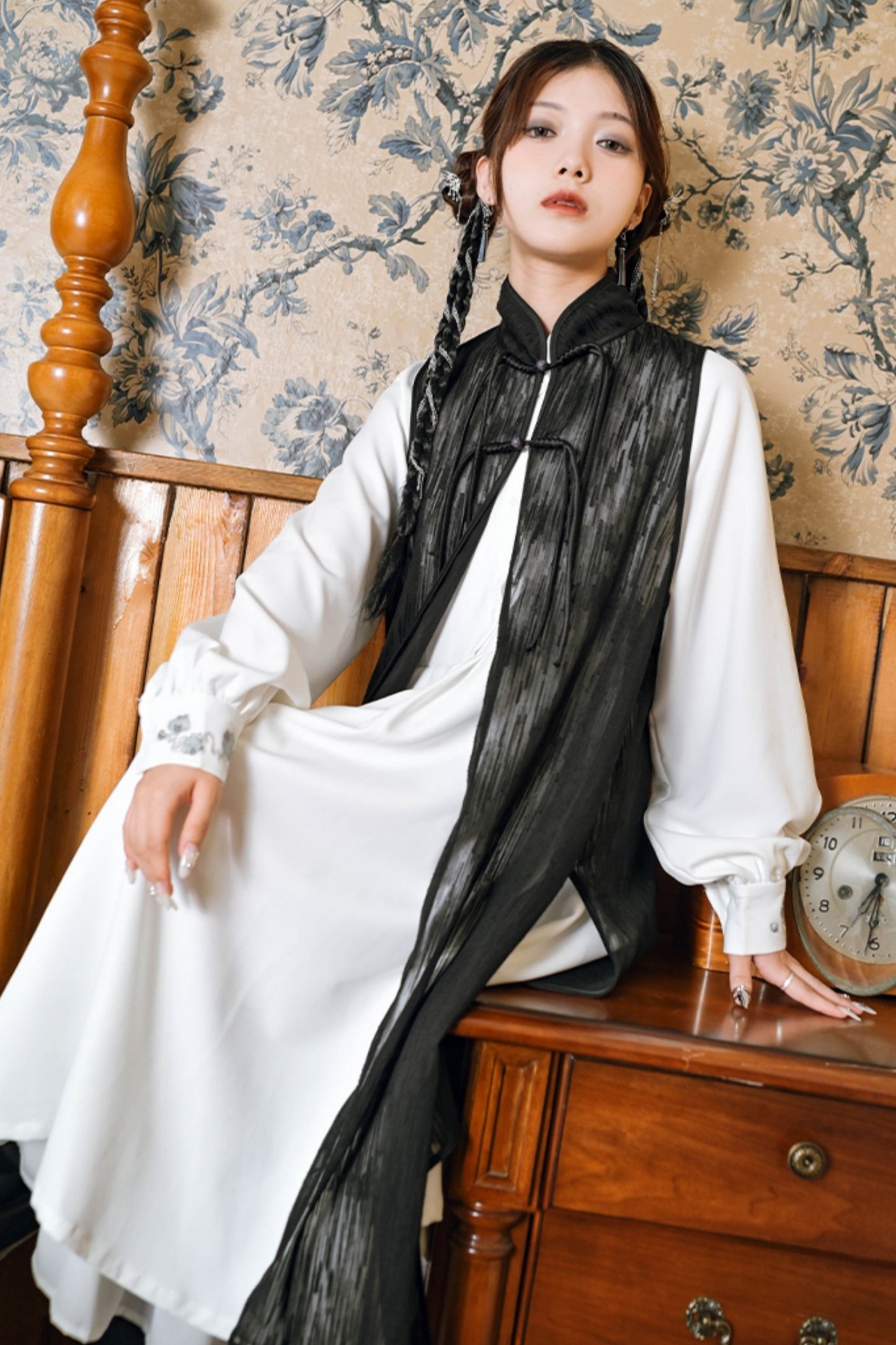 Chinese Style Stand Up Collar Shirt Dress