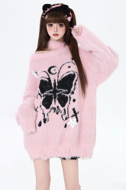 Off-Shoulder Draped Seahorse Knit Pullover