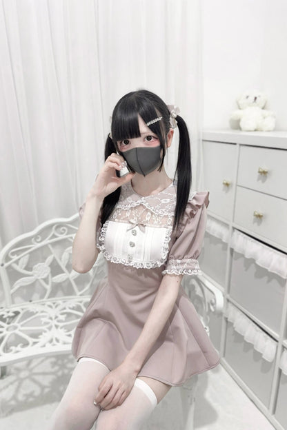 [Reservation product] Lace Stitching Doll Collar Dress