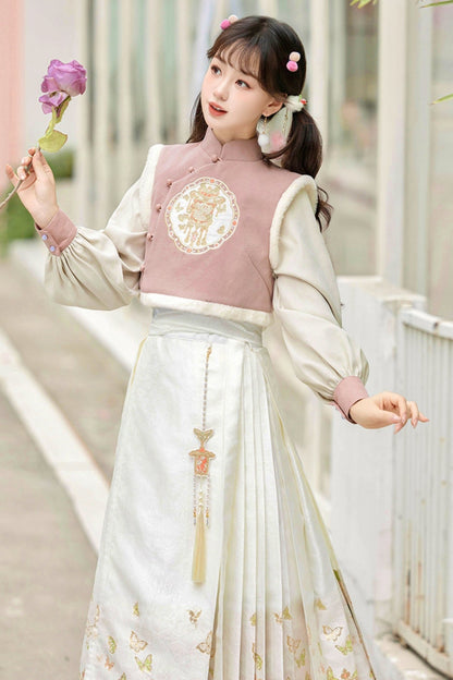 Sweet Chinese Tops+Vest+Horse Skirt