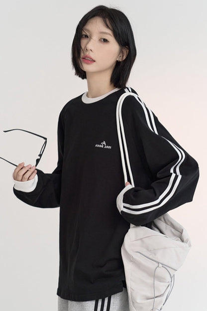 Contrast Raglan Sleeve Crew Neck Tops