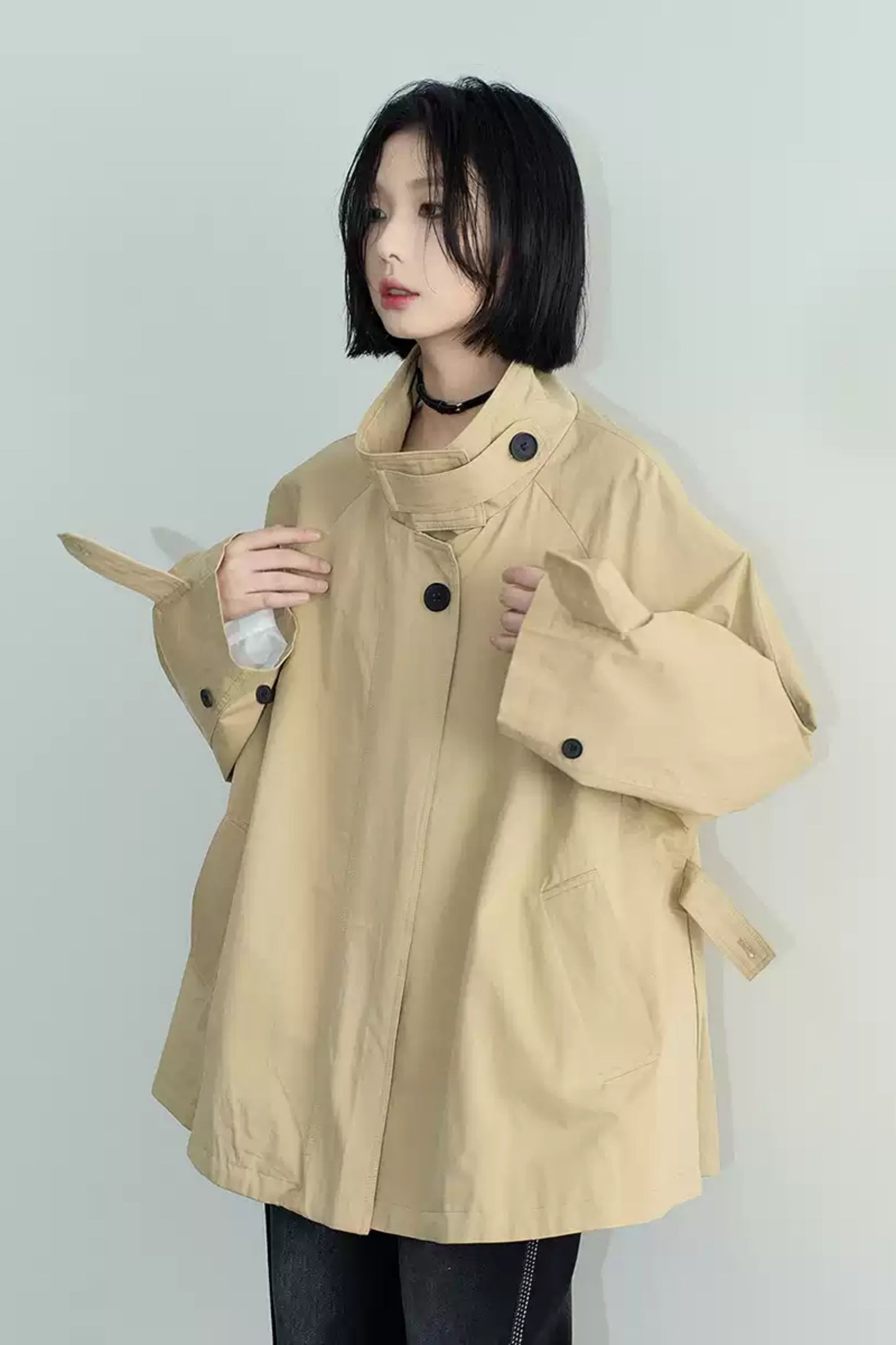 Loose Stand Collar Trench Coat