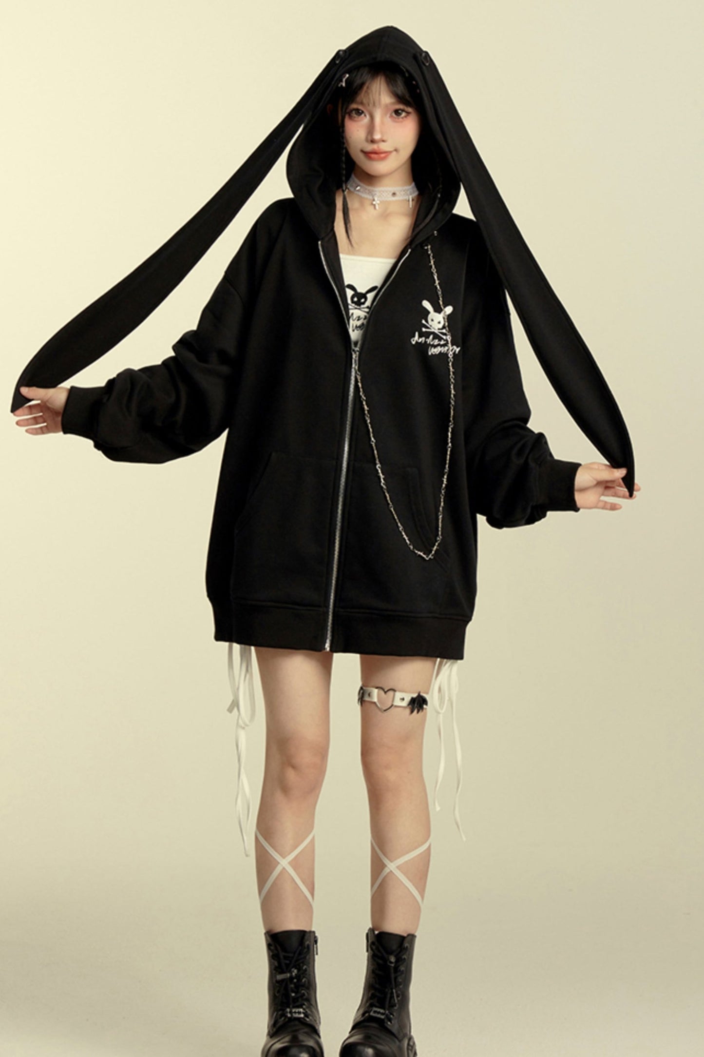 Rabbit Ears Loose Hooded Cardigan Jacket