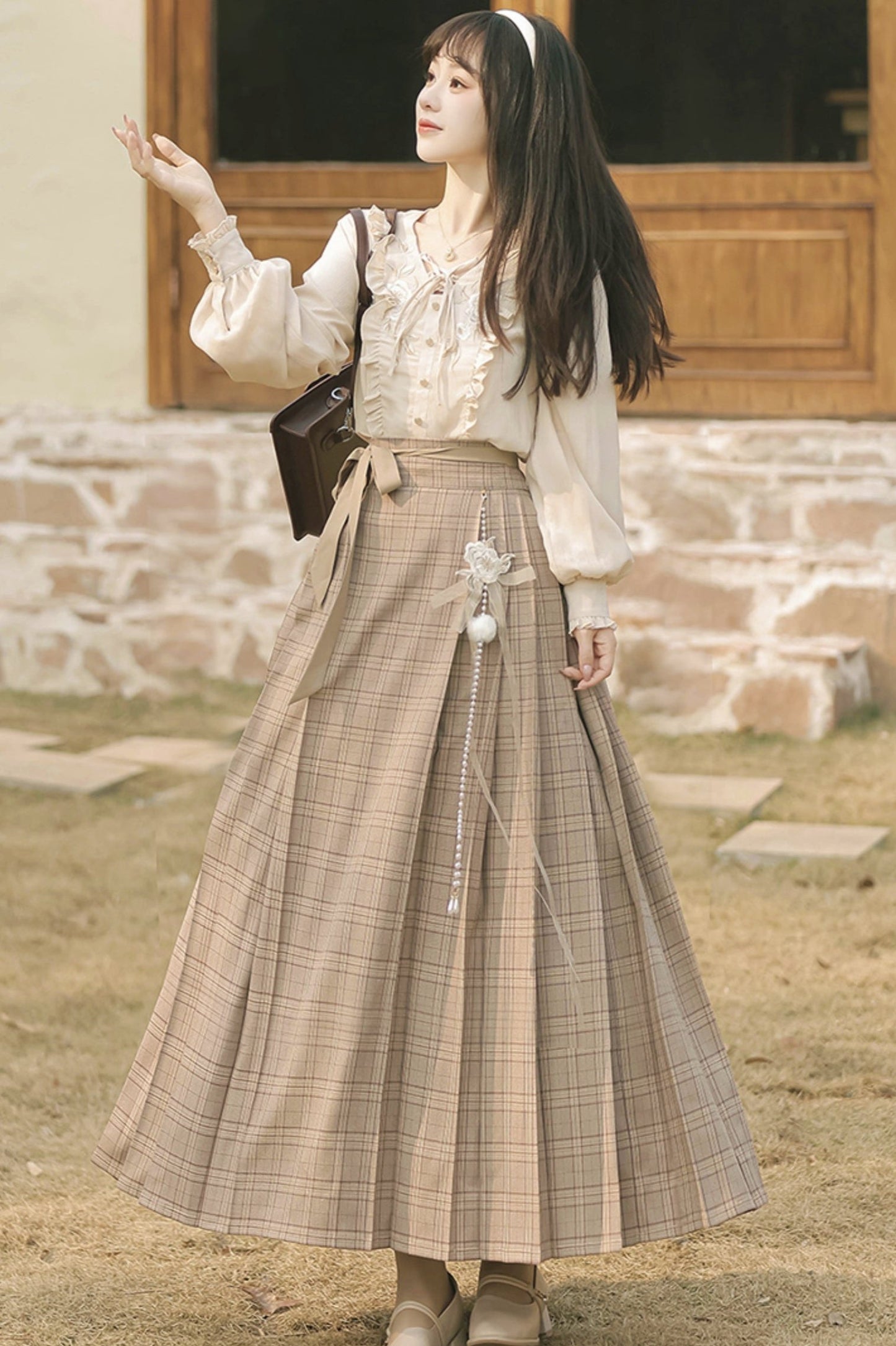 White tea hamfoo style jacket + shirt + skirt