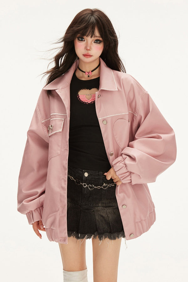 Love PU Leather Bomber Jacket